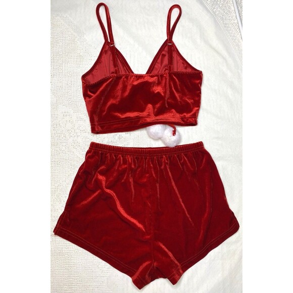 Christmas Velvet Halter Cami Top & Shorts Matching Set Womens XS Red White - Picture 4 of 8